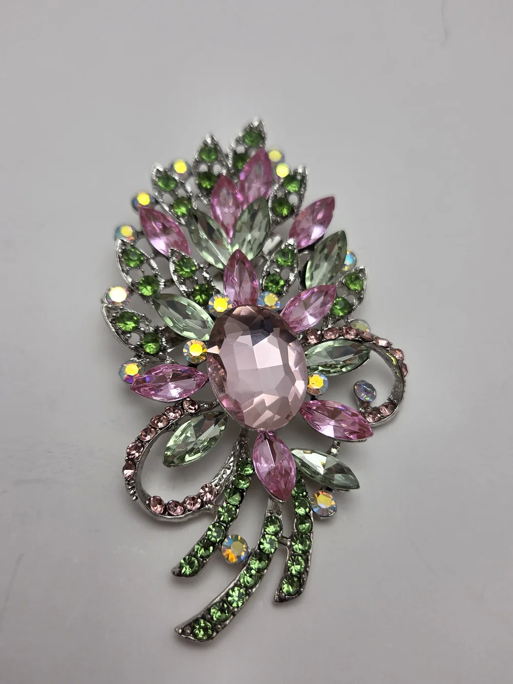 Large 4.5” Pink Blue Brooch‑Pendant + Bow Pearl Brooch Set